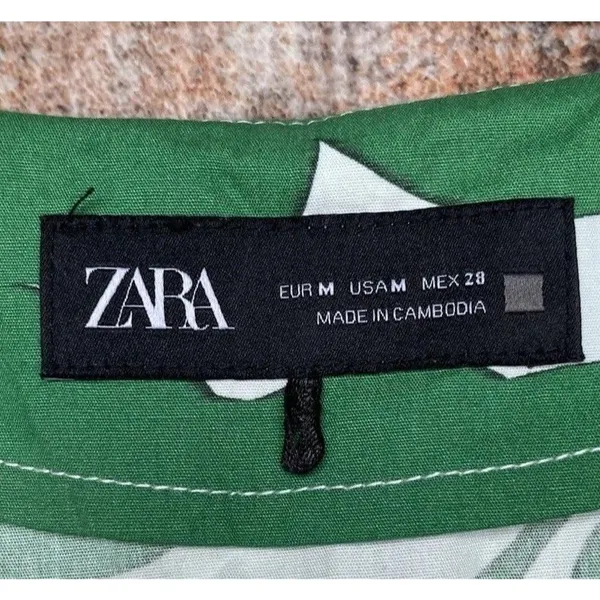 Coastal White Green Botanical Cotton Maxi Shirt Dress Belted Pockets Zara M - Image 9