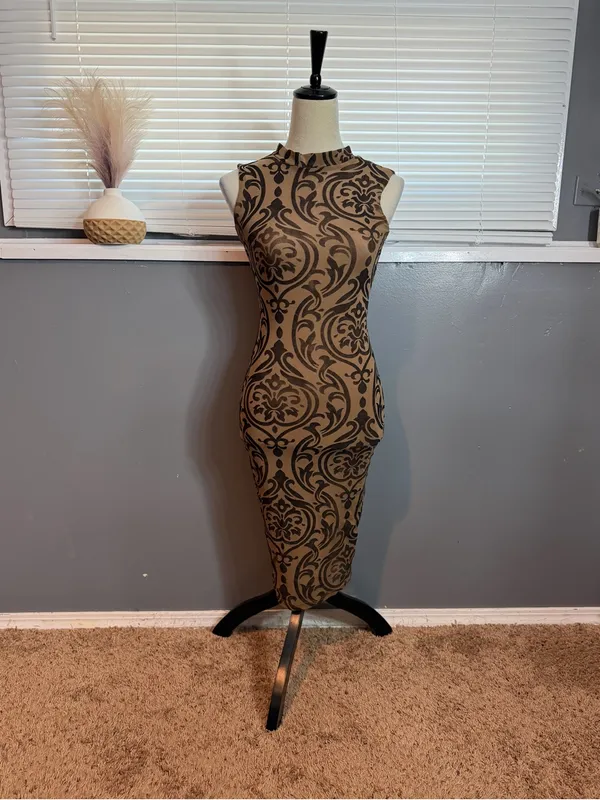 CBR Brown Sleeveless Patterned Bodycon Midi Dress - Image 2