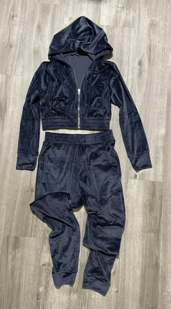 Navy blue High Waist Joggers & Cropped Top SweatSet Size M - Image 4