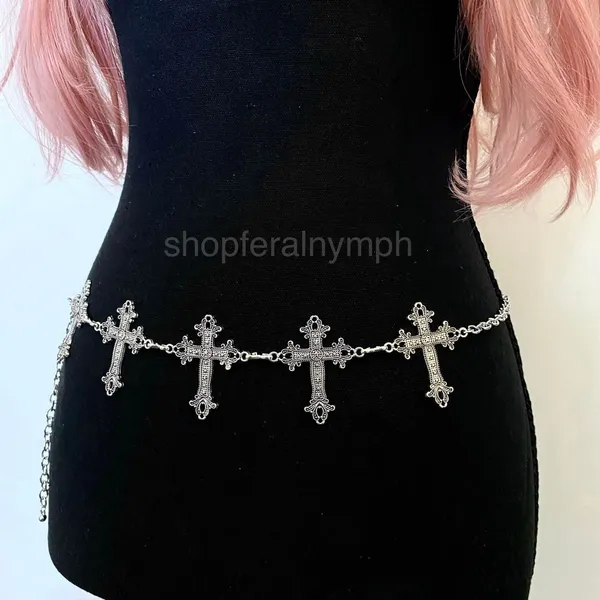 Silver Y2K Gothic Cross Waist Chain Belt, Fits 12 to 35 Inches, X7GA1367 - Image 5
