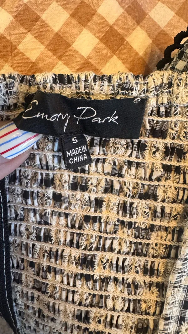 Emory Park Gingham Print Lace Up Top - Image 4