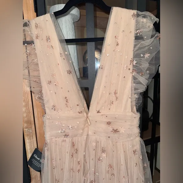 Altar'd State Tulle maxi dress ruffle flutter sleeve glitter stars formal sparkly vneck aster - Image 5