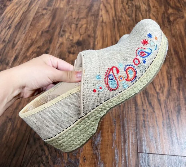 Dansko • Jute Pro clogs vegan Linen Embroidered Natural burlap platform slip on - Image 6