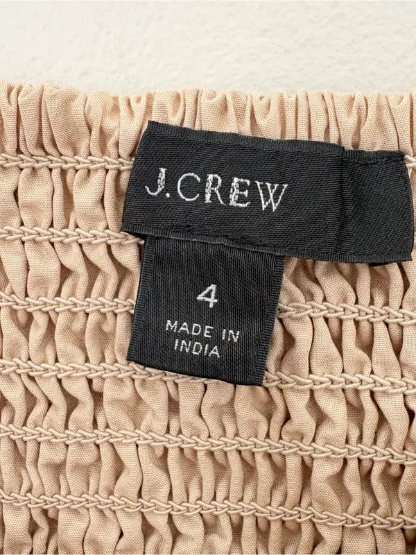 J Crew Button-front 100% cotton poplin midi dress smocked back sleeveless tan 4 - Image 7