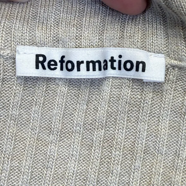 Reformation Tan Ribbed Knit Button Front‎ Cardigan Collared Long Sleeve XS - Image 2