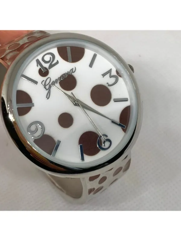 Geneva silver brown tone watch 42mm m quartz analog cuff size 6” running - Image 2