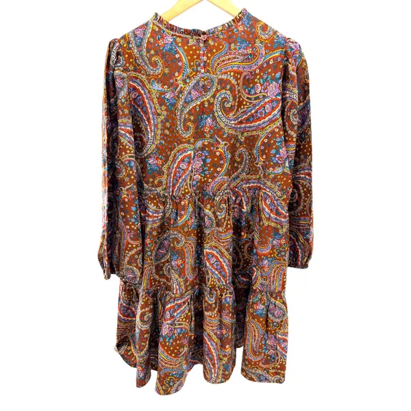 ANA A NEW APPROACH Paisley Dress XL NWT Cotton Tiered Ruffle Puff Sleeve Brown - Image 8