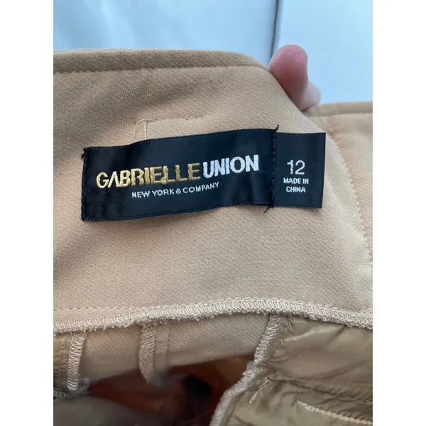 Gabrielle Union Tan‎ Wide Leg High Waisted Pants Paper Bag Size 12 Work Business - Image 5
