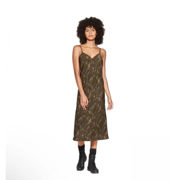 Wild‎ Fable Camouflage Lace Trim V-Neck Midi Slip Dress Green Camo XS S Y2K - Image 7