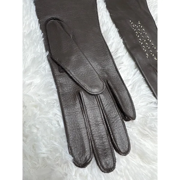 1970s Brown Deerskin Leather Gloves Contrast Whipstitch Size 7 - Image 13