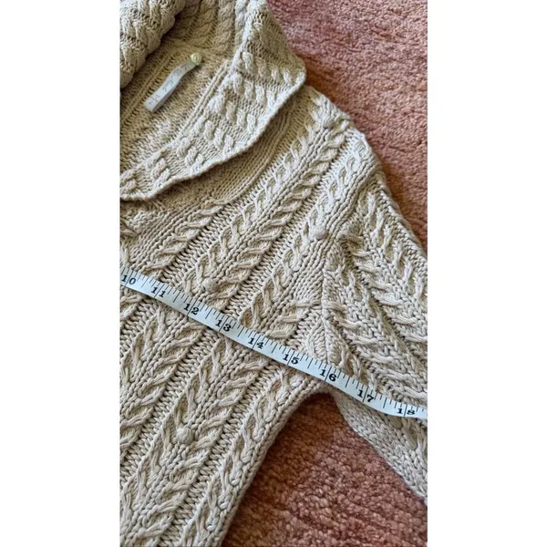Leo & Nicole Women’s Cable Knit Cotton Sweater Shawl Collar Beige L - Image 5