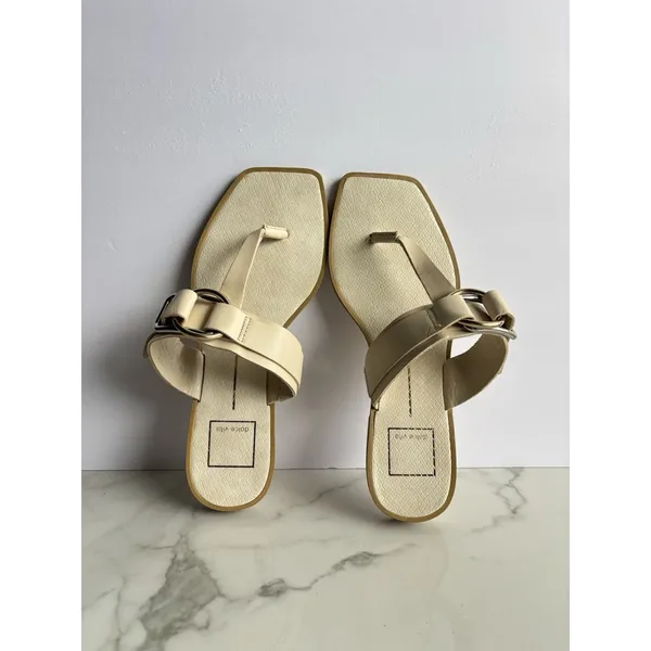 Dolce Vita Ilene Sandals Womens 8.5 Cream Off White Buckle Square Thong Slide - Image 8