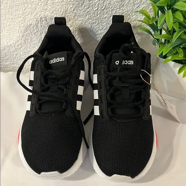 Adidas Black and White Shoes with Blue and Red Details - Image 3
