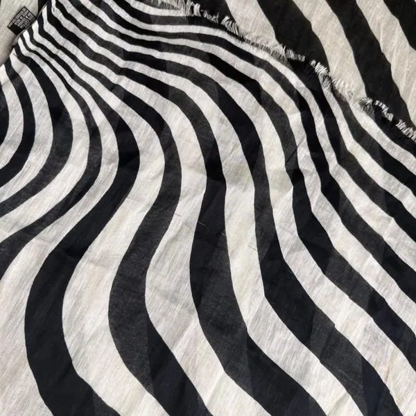 Etcetera Monochrome Zebra Print Scarf Black White Stripe Fringe Headwrap Headband Shawl - Image 7