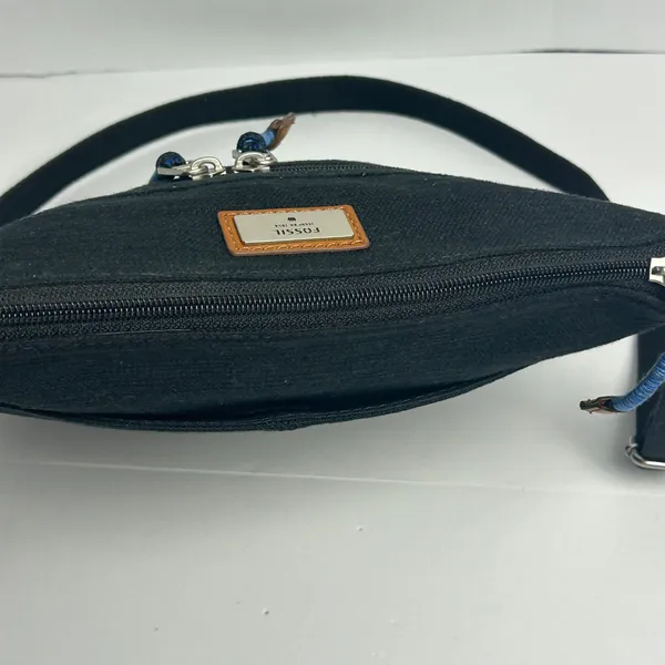 Fossil Black Canvas Crossbody Bag Leather Trim Messenger Shoulder Bag Adjustable - Image 8