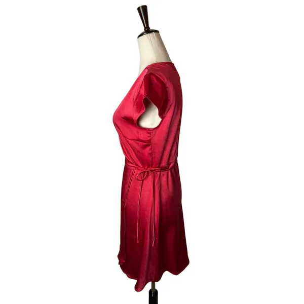 Princess Polly Emily Mini Dress Women 6 Red Satin Wrap V-Neck Sexy Party - Image 6