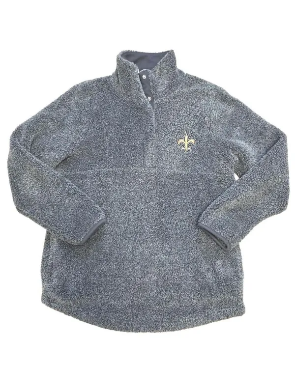 New Orleans Saints womens fuzzy snap pullover gold fleur de lis Logo Size Small - Image 5