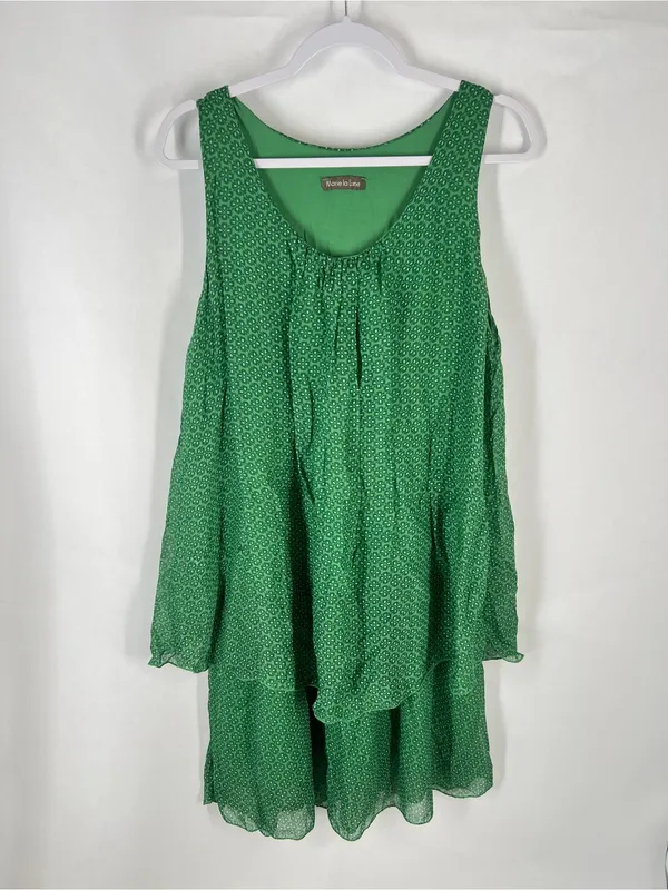 Marie‎ la Lune XL Green Silk Blend Layered High-Low Dress Made in Italy - Image 2