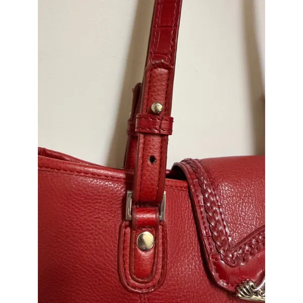 Coldwater Creek‎ Red Leather Shoulder Bag Heart Silver Tote Purse Multi Pocket - Image 9