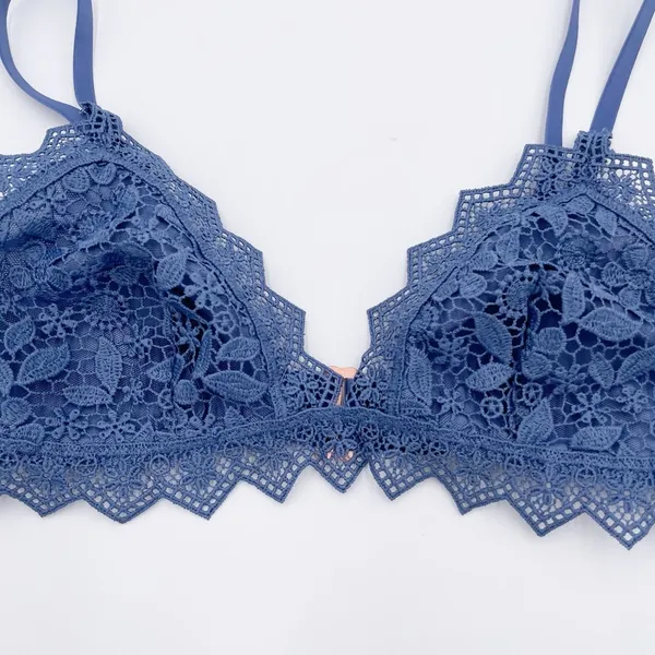 Aerie Floral Lace Triangle Bralette Bra Periwinkle Blue Gold Side Ring Size XS - Image 3