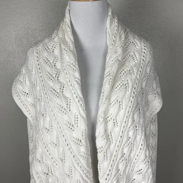 CAbi Cardigan Sweater Large Ivory Cotton Open Knit Crochet Draped Preppy Boho L‎ - Image 3