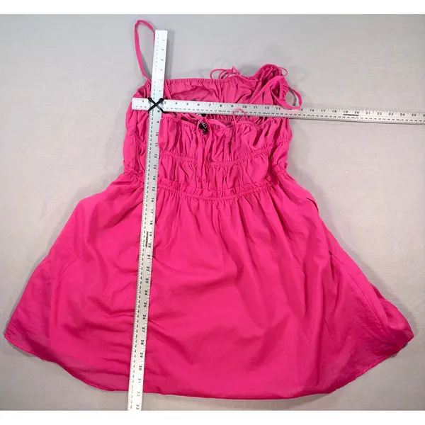 Steve Madden Pink Smocked Mini Dress BP208134 Cotton Babydoll Pockets NWT L - Image 6