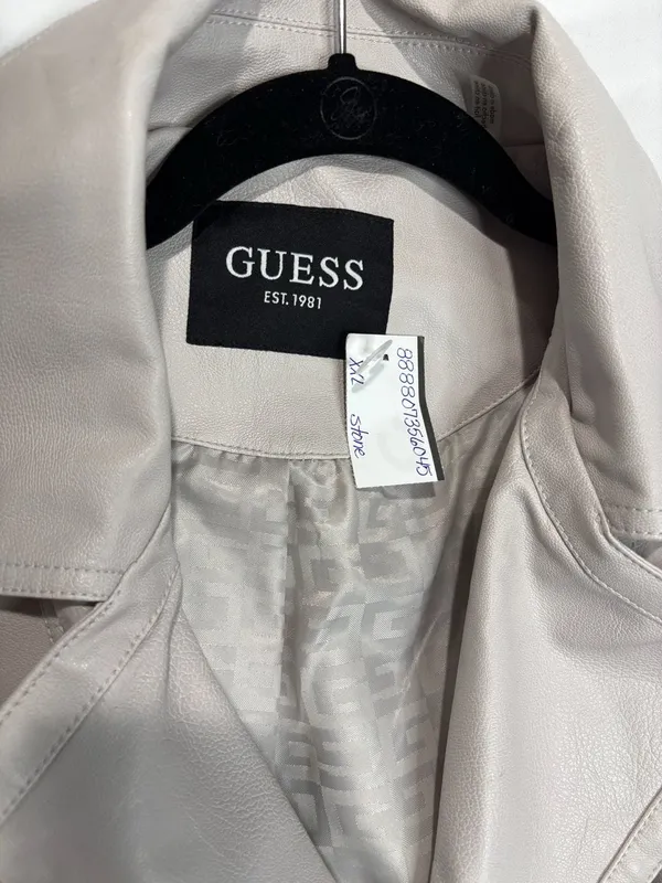 Guess Faux Leather Asymmetrical Moto Jacket Stone Grey Size XXL - Image 2