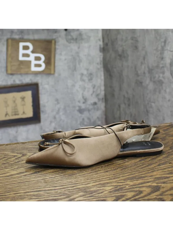 A New Day Womens Camille Satin Slingback Bow Flats 94648293 Brown 7.5M - Image 7