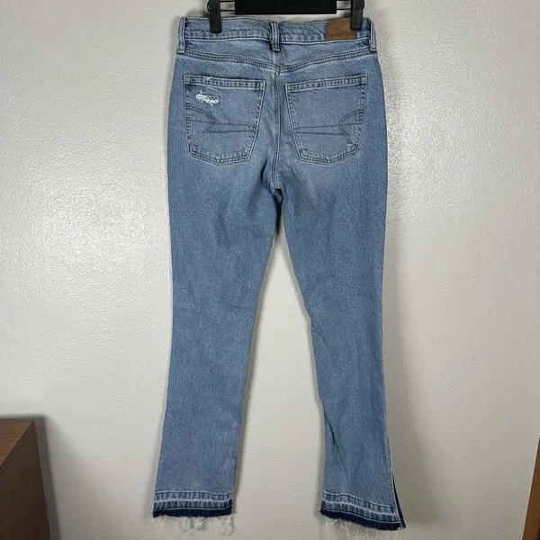 American Eagle 90s Low Rise Skinny Kick Jeans Womens 4Long Raw Hem Stretch Boho - Image 4