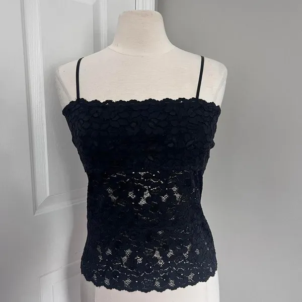 Y2k‎ Black Ferocious Chik Square Neckline Sheer Floral Lace Tank Top - Image 2