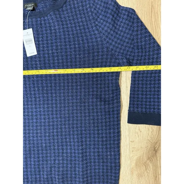 Ann Taylor Factory Women's Blue Houndstooth Shimmer‎ Sweater Top Size XL New NWT - Image 4