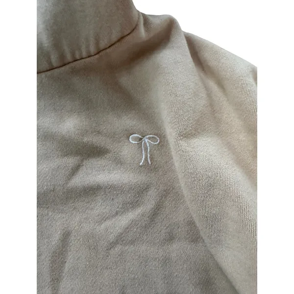 Aerie‎ Womens Tan Embroidered Bow Fleece Pullover Hoodie Sweatshirt Size S - Image 3