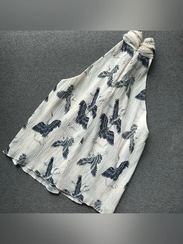 Anine Bing Becca Crane Print Halter Neck Top Medium - Image 7
