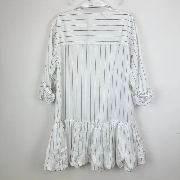Madewell Bubble Hem Mini Shirtdress Pinstripe Poplin Cotton White Large NWT - Image 9