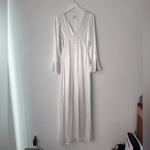 Lulus Elegant Celebration White Satin Long Sleeve Slip Maxi Dress - Image 3