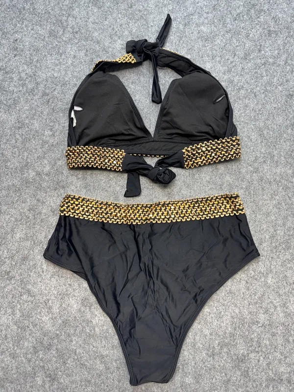 Sexy High Waist Halter V Neck Bathing Suit Tie Back Tummy Control Swimwear - Image 5