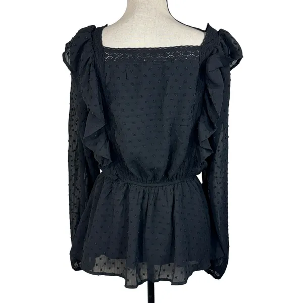 Savanna Jane Large Peplum Top Floral Embroidered Swiss Dot Lined Ruffled Crochet - Image 6