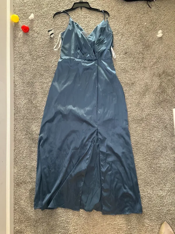 DB Studio Celebrate Satin V-Neck Maxi Dress Blue Size 14 - Image 3