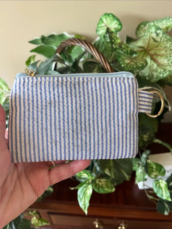 Wallet Coin Purse Key Ring “S” Blue White Striped - Image 3