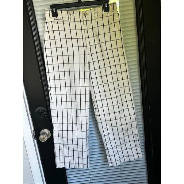 Madewell Slim Emmit Wide Leg Crap Pants Beige Black Striped 28 - Image 7