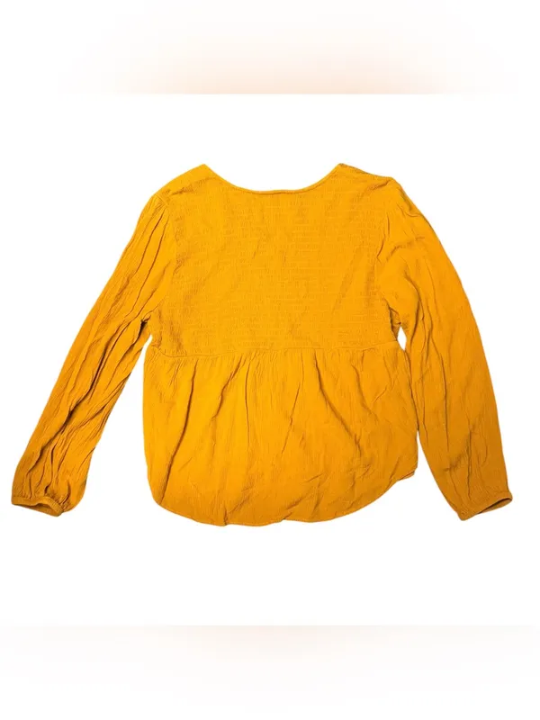 Sonoma Mustard Yellow Smocked Babydoll Peasant Blouse Large Boho Hippie - Image 5