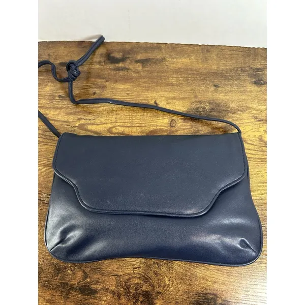 Vintage Navy Blue Shoulder Bag Clutch Purse Korea Snap Closure Retro Handbag Mod - Image 8