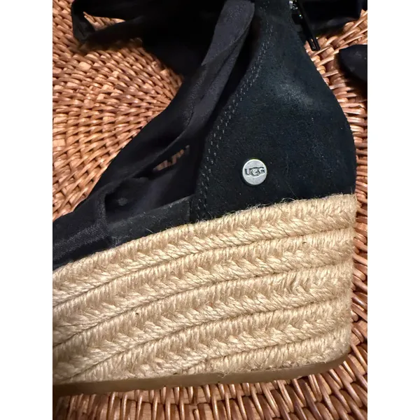 UGG‎ Trina Black Suede Espadrille Wedge Ankle Tie Sandals 1019106 - Image 9