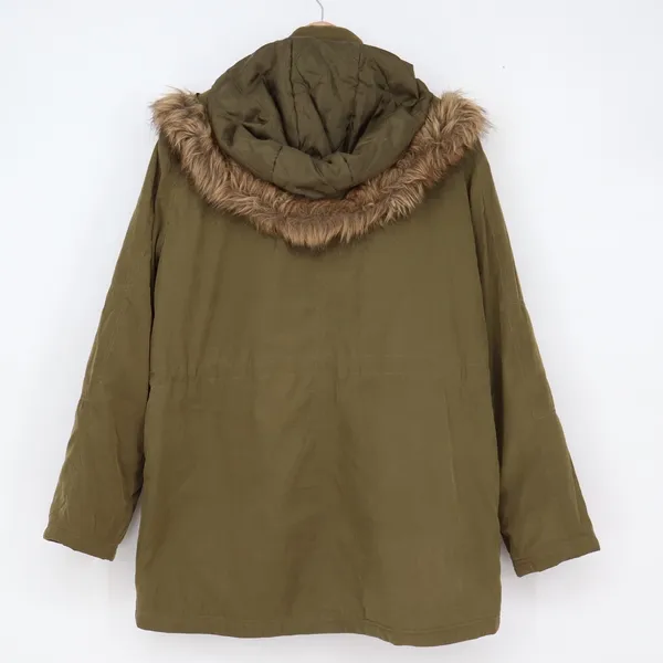 Shinestar Parka Women L Olive Green Faux Fur Trim Hooded Jacket - Image 4