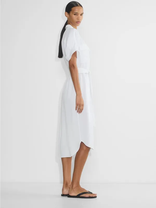Aritzia Babaton Network Relaxed Drapey Twill Button Up Midi Dress Size L - Image 13