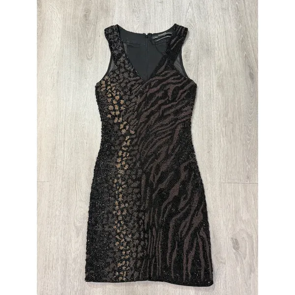 AllSaints Shia Y2K Style Hand Embellished Beaded Sequin Animal Print Mini Dress0 - Image 4