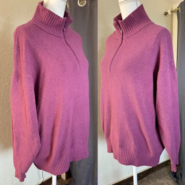 Eddie Bauer Womens Plum Purple Quarter Zip Pullover Sweater Large Wool‎ Blend - Image 5
