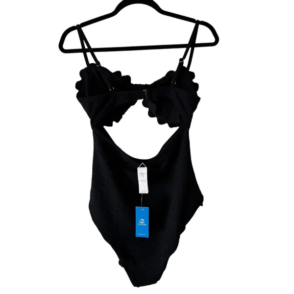 Cupshe Black One Piece Swimsuit Cut Out Ruffle Trim Sexy Swimwear L‎ - Image 6