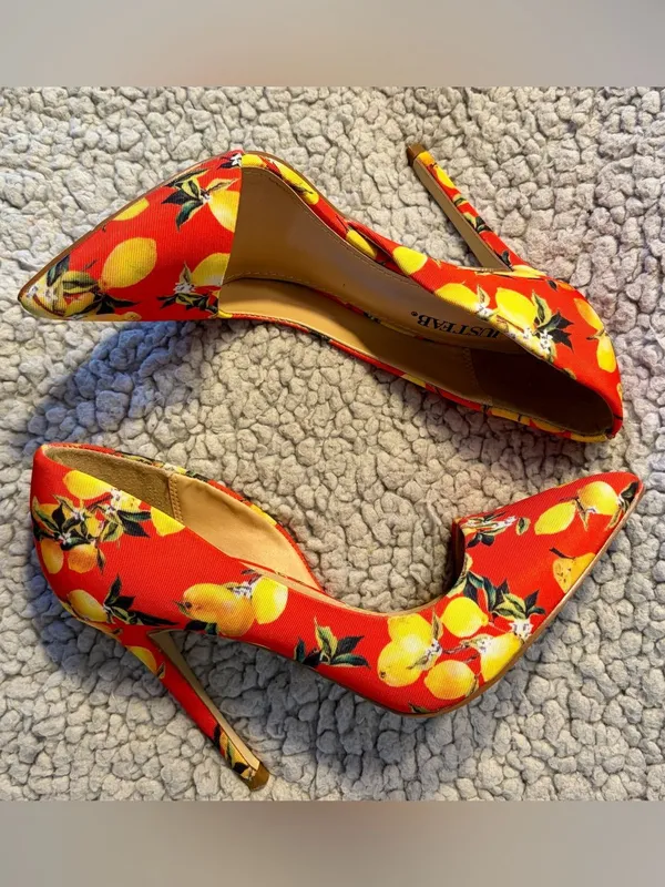 JustFab Margaux Lemon Print Pointed Toe D'Orsay Stiletto Heels. - Image 2