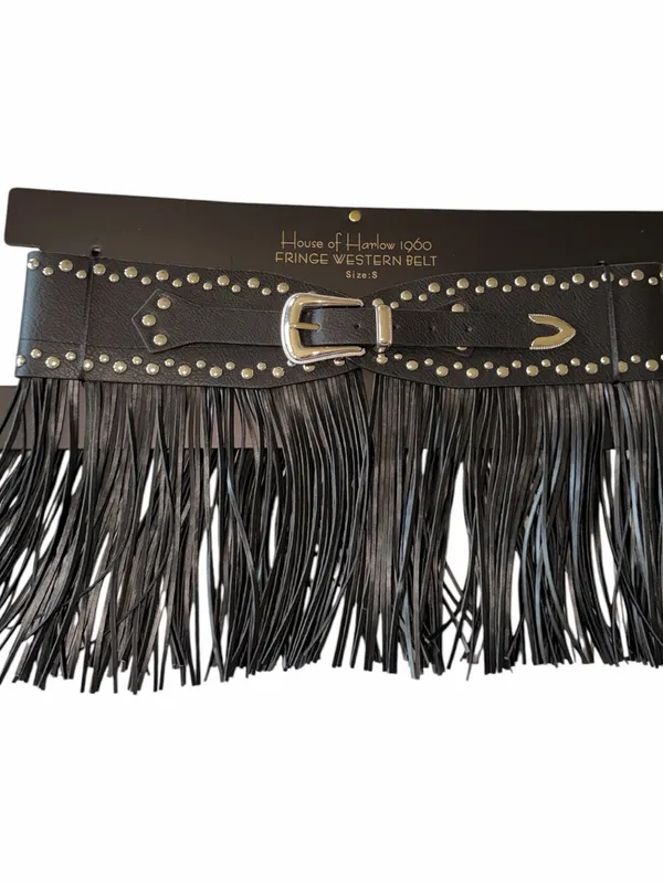 NWT House of Harlow 1960 Black Fringe Western Belt with Silver Hardware Medium - Image 3